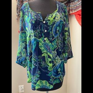 Old Navy sheer multicolored blouse.